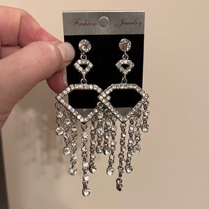 Silver & Rhinestone Chandelier Statement Earrings